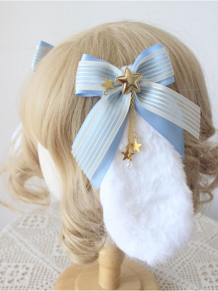 This price is for a beret or a pair of hairclips. Cute Adjustable Bunny Ears Hair Accessories, Cute White Hair Accessories With Ears, Gift Headband With Ears, Cute Blue Hair Accessories For Party, Cute Blue Headband Hair Accessories, Kawaii Party Hair Accessories Headband, Cute Blue Party Hair Accessories, Cute Blue Hair Accessories For Gifts, Cute Blue Hair Accessories For Gift