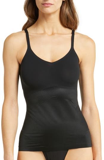 Create a smooth look under everyday outfits with this lightweight, breathable shaping cami that wraps around your body and targets your tummy and sides. The stretchy, single-layer fabric smoothes out any lumps or bumps, and the noncompression bust offers a squish-free fit. 15 1/2" center front length (size Medium) Scoop neck Adjustable straps 77% nylon, 23% elastane body; 55% nylon, 45% Lycra® elastane bust Machine wash, tumble dry Imported Everyday Outfits, Scoop Neck, Adjustable Straps, Nordstrom, Size Medium, Fabric, Black