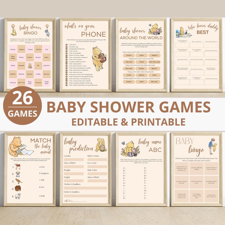 baby shower games with winnie the pooh and tiggers on them in front of a