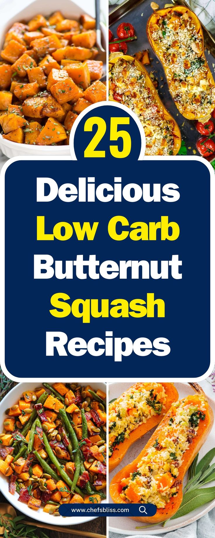 the 25 delicious low carb butternut squash recipes are featured in this collage