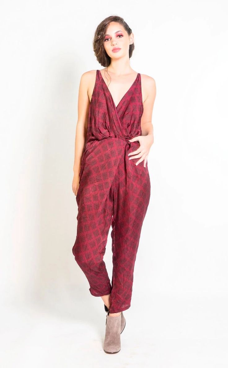 Silky Strappy Jumpsuit in Berry & Black Sketched Plaid – SymbologyClothing Strappy Jumpsuit, Plaid Jumpsuit, Jumpsuit Fitted, Ethical Clothing Brands, Fair Trade Clothing, Silk Jumpsuit, Boho Chic Dress, Slow Fashion Brands, Ethical Clothing