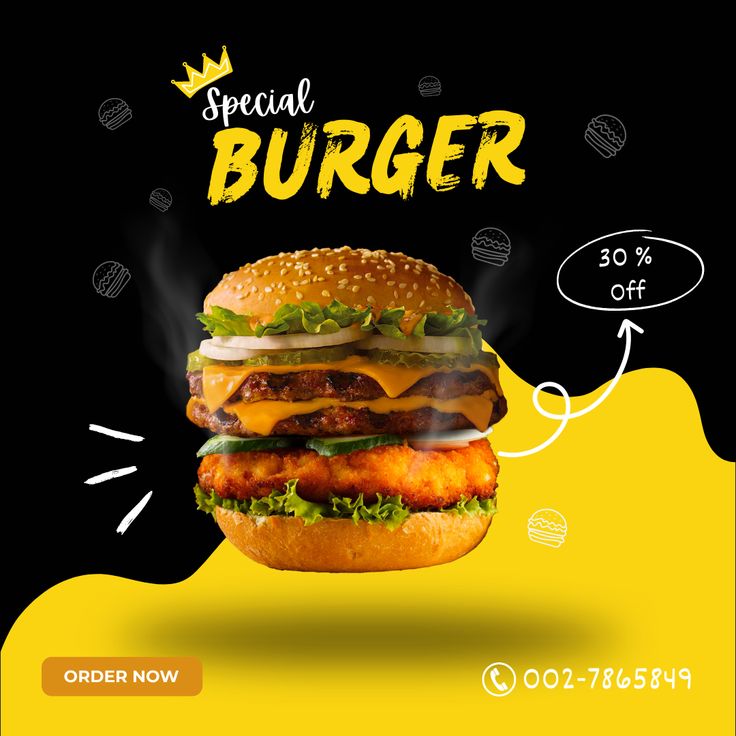 an advertisement for a burger restaurant with the image of a chicken sandwich and fries on it