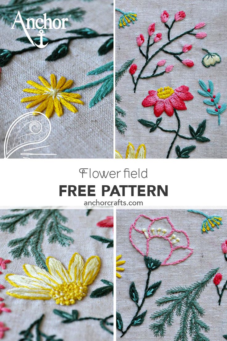 the flower field pattern is shown in three different pictures, including one with yellow and pink flowers