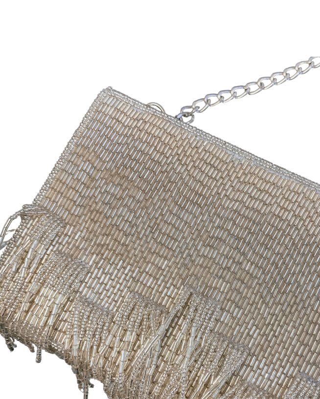 7.5L x 5W x 2D Luxury Handheld Beaded Shoulder Bag, Luxury Beaded Clutch Shoulder Bag, Embellished Clutch As Fashion Accessory, Embellished Clutch Bag As Fashion Accessory, Luxury Beaded Bags For Everyday Use, Beaded Top Handle Shopping Bag, Beaded Top Handle Bag For Shopping, Beaded Top Handle Bag As Fashion Accessory, Pearl Handle Clutch Bag