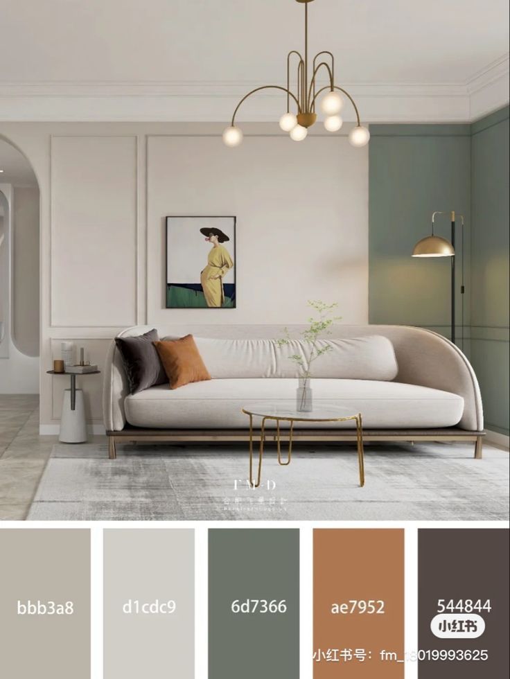 a living room filled with furniture and lots of different color schemes on the walls,