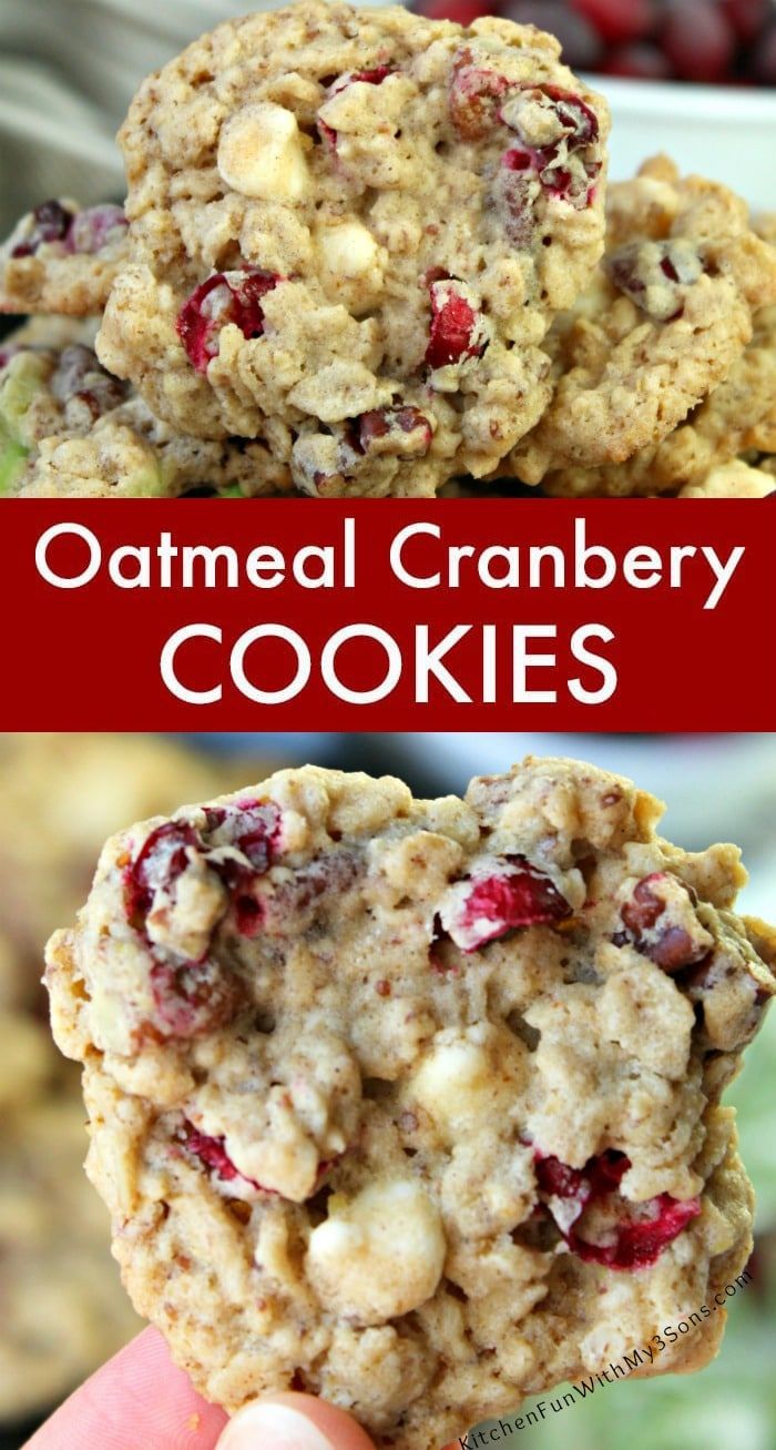 oatmeal cranberry cookies are stacked on top of each other and ready to be eaten