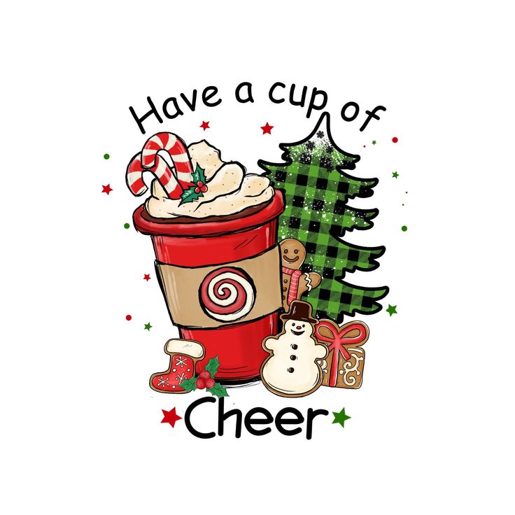 a cup of cheer with christmas trees and candy canes