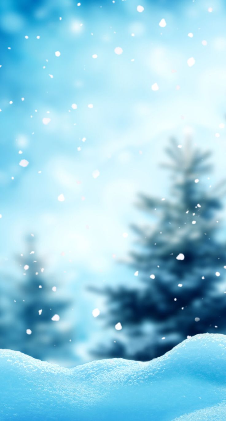 a snowy landscape with trees and snow flakes