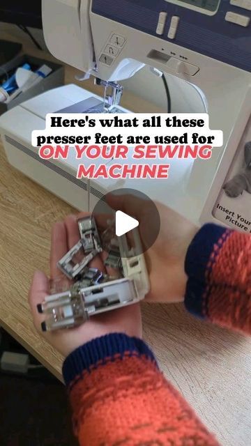 someone is using a sewing machine to sew something on their arm and the words here's what all these presser feet are used for on your sewing machine