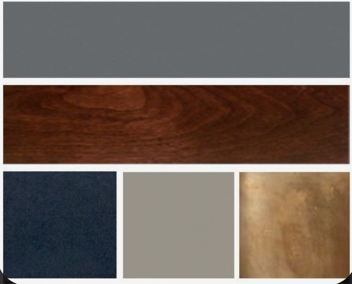 several different shades of wood and metal in the same color scheme, including blue, gray, brown, white