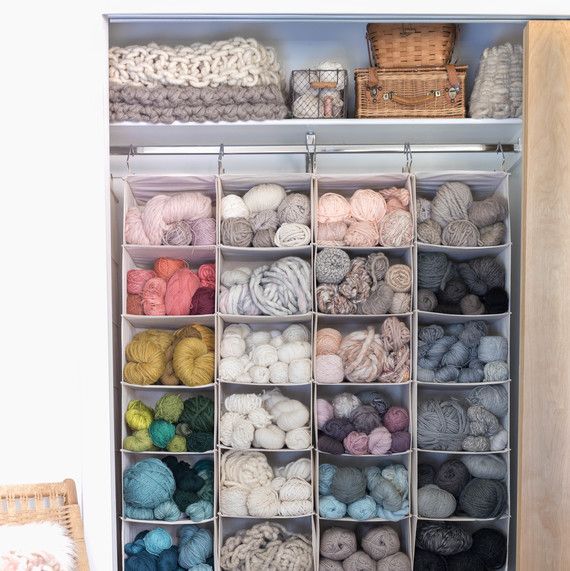 there are many balls of yarn in the closet