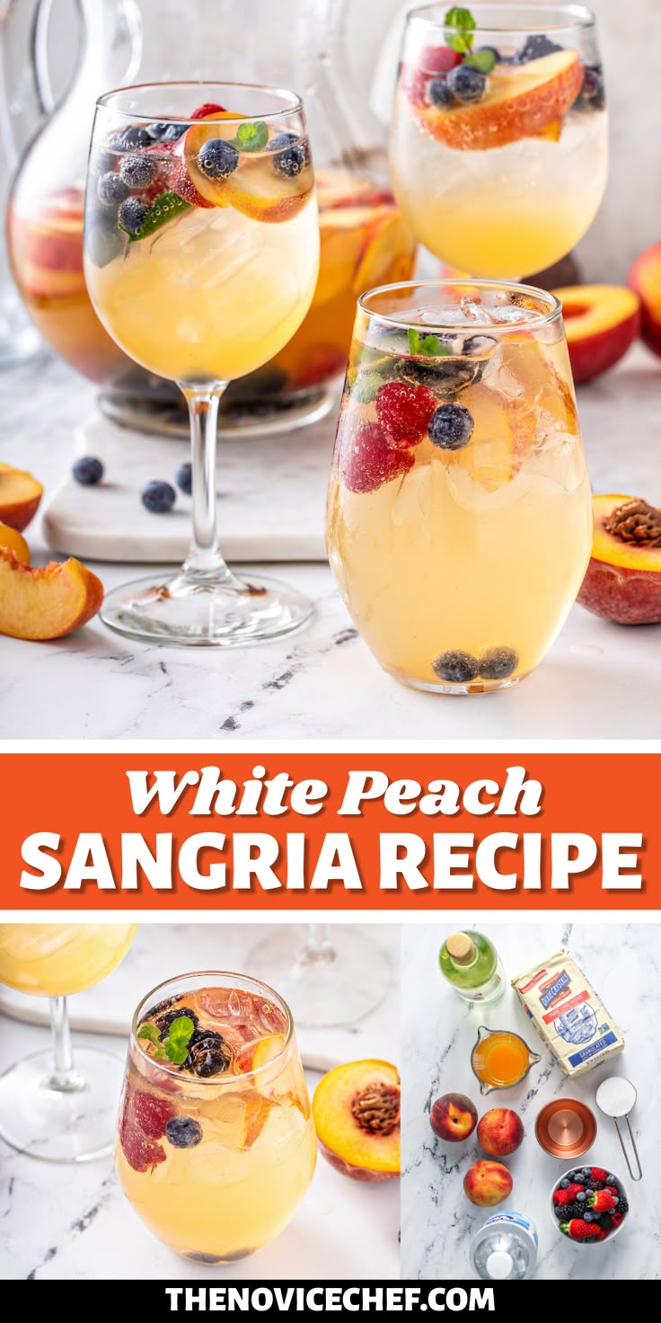 white peach sangria recipe with fresh fruit in glasses