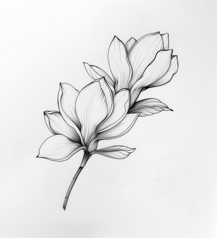 a black and white drawing of a flower on a white background with the petals still attached