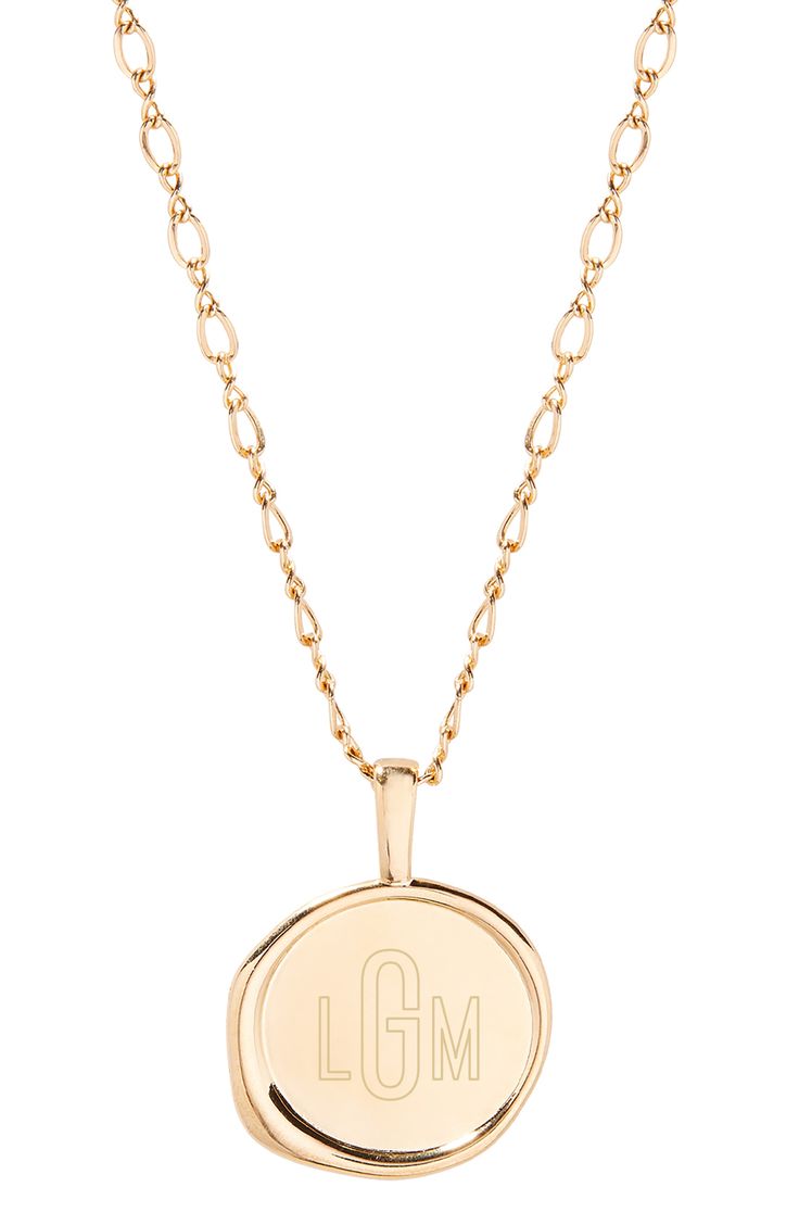 Personalize your look with this monogram-etched pendant necklace plated in polished 14-karat gold. 20" length; 2" extender; 7/8" pendant drop 14k-gold plate Made in the USA Etched Pendant, Boyfriend Initials, Monogram Pendant Necklace, Monogram Necklace Gold, Engraved Flower, Monogram Pendant, Engraved Pendant, Necklace Pendants, Gold Monogram