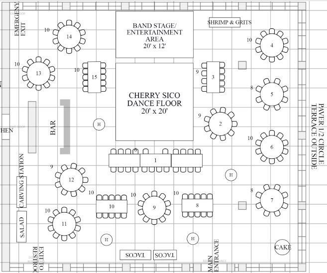 the floor plan for cherry's solo dance floor, which is located in an area with