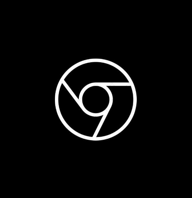 a black and white logo with the letter g in it's center, on a dark background