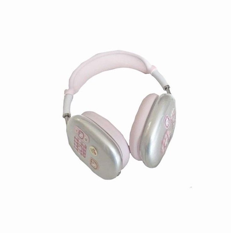 a pair of headphones that are pink and silver with the words hello kitty on it