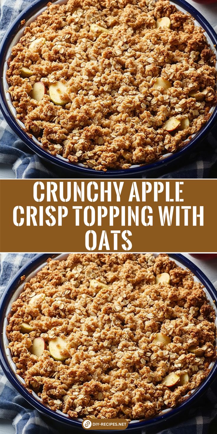 two images showing the crumbly apple crisp topping with oats