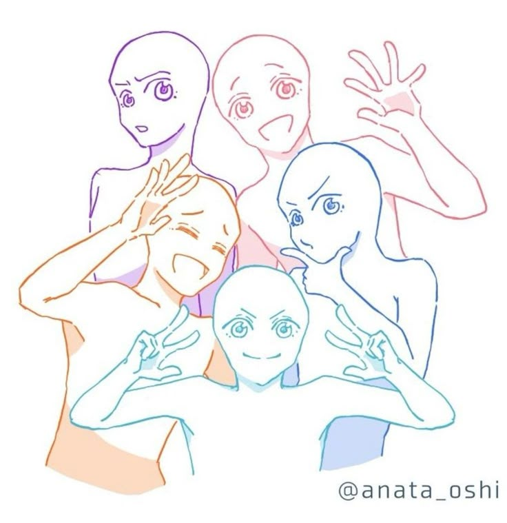 an image of four different avatars with one holding the hand up to their face