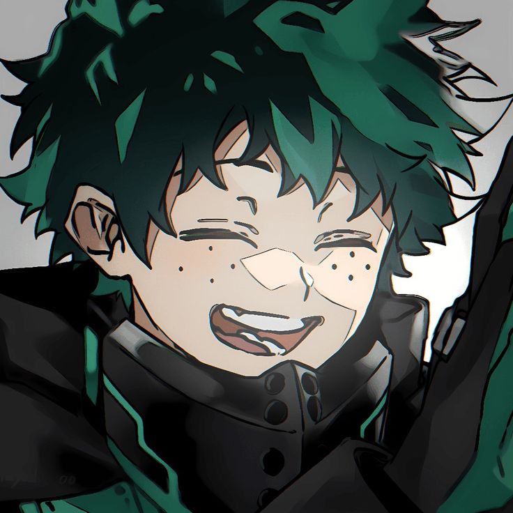 an anime character with green hair and black clothes