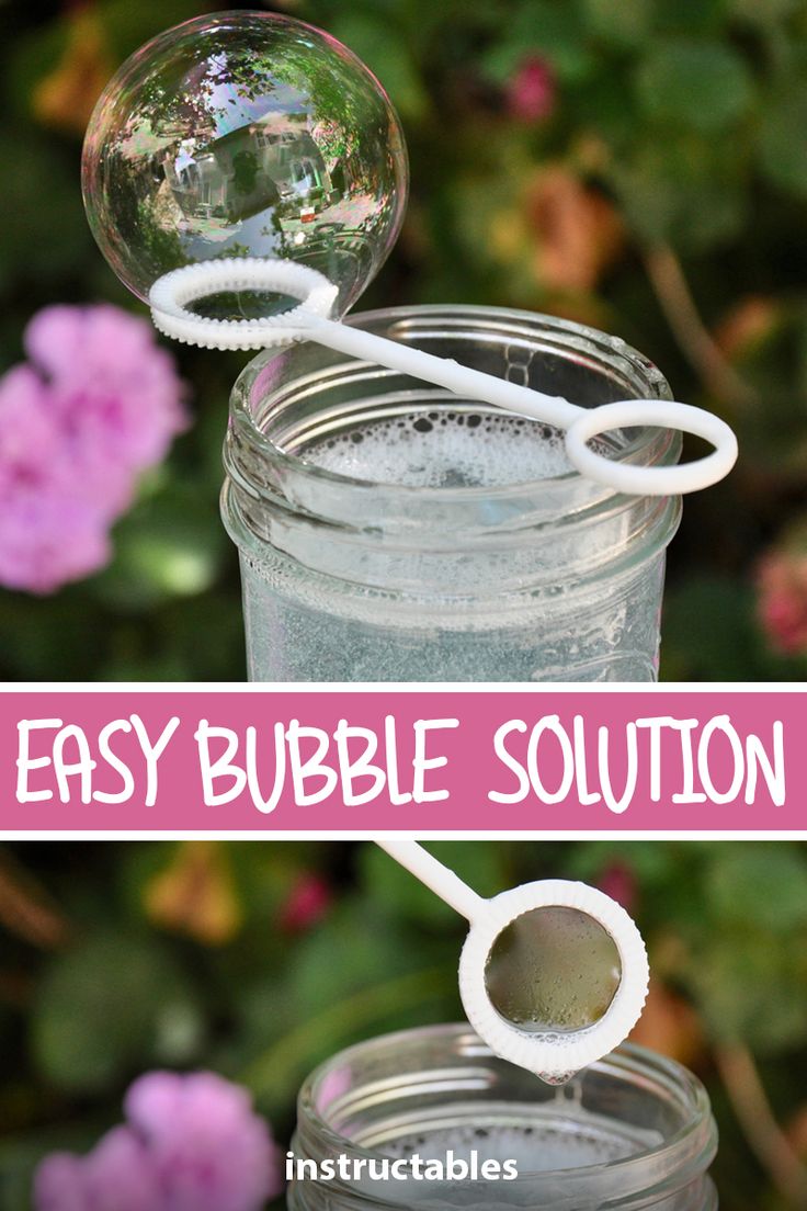 an easy bubble solution is in a jar with a toothbrush sticking out of it