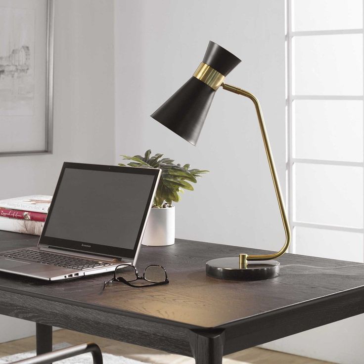 Salt & Light Black Metal Cone Shade with Black and Black Marble Base Modern Desk Lamp Gold Desk Lamps, Gold Desk, Traditional Vanity, Modern Desk Lamp, Salt And Light, How To Focus Better, Metal Fabric, Task Lamps, Black Desk