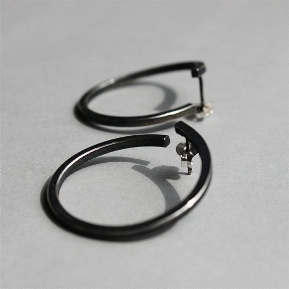 Earrings O black in Oxidized sterling silver by andreasschiffler Black Minimalist Pierced Hoop Earrings, Modern Black Jewelry With Oxidized Finish, Black Sterling Silver Small Hoop Earrings, Black Minimalist Sterling Silver Hoop Earrings, Modern Black Oxidized Jewelry, Modern Metal Earrings With Oxidized Finish, Modern Oxidized Metal Hoop Earrings, Modern Metal Hoop Earrings With Oxidized Finish, Minimalist Metal Earrings With Oxidized Finish