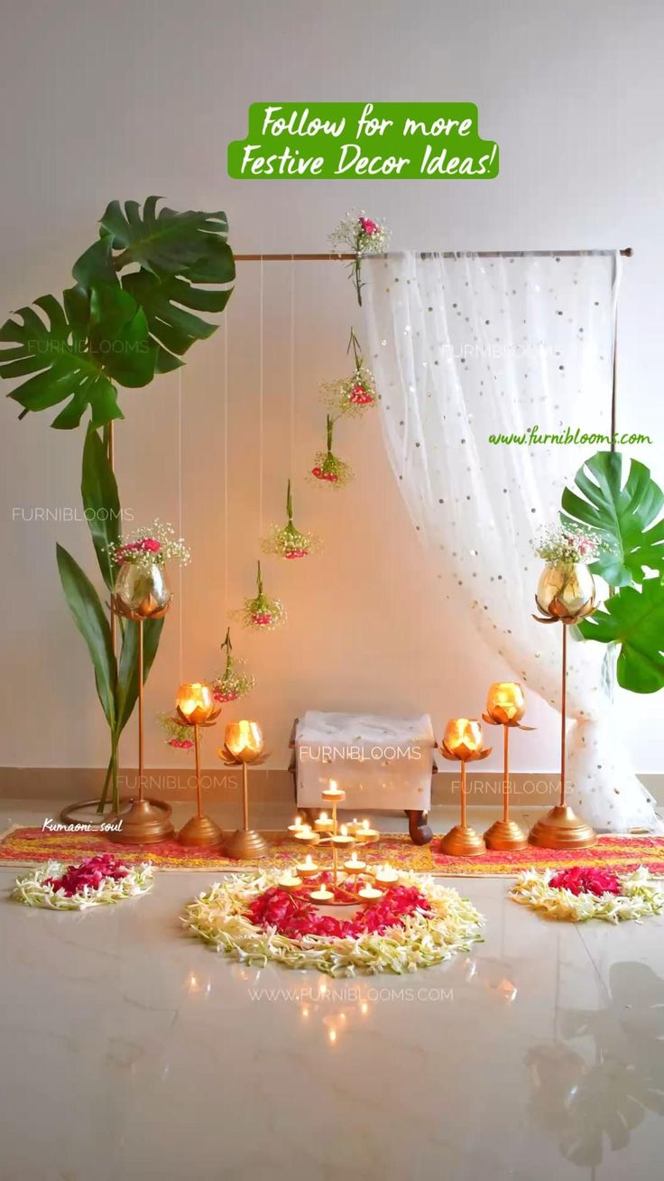 Mandir Decor, Ganpati Decoration Theme, Mandir Decoration, Ganesh Chaturthi Decoration, Home Flower Decor, Ganpati Decoration At Home, Diy Floral Decor, Janmashtami Decoration, Ganapati Decoration