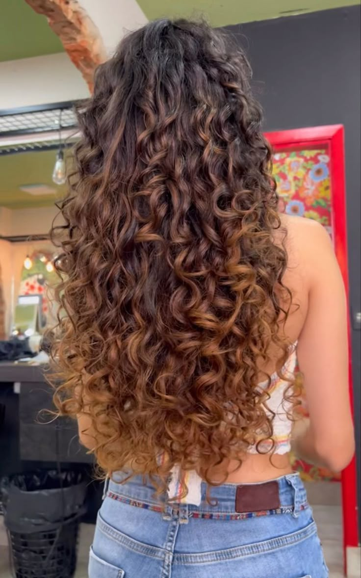 Natural Balayage Curly Hair, Curly Wavy Highlights, Light Brown Curly Hair Color Ideas, Caramel Balayage Wavy Hair, Long Curly Hair Light Brown, Light Brown Hair On Curly Hair, Golden Highlights Brown Hair Curly, Cute Hair Colors For Curly Hair, Light Brown Wavy Hair With Highlights