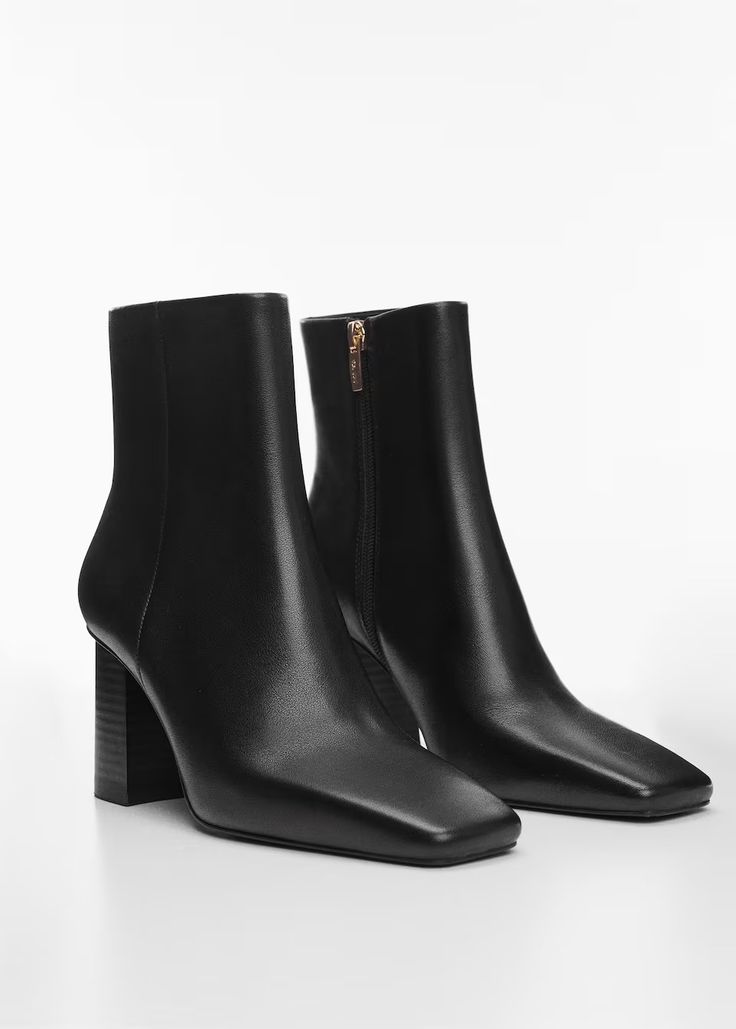 Squared toe leather ankle boots - Women | Mango USA Womens Fall Boots, Mango Outlet, Pointed Heels, Black High Heels, Womens Boots Ankle, Heeled Ankle Boots, High Heel Pumps, Work Shoes, Black Pumps