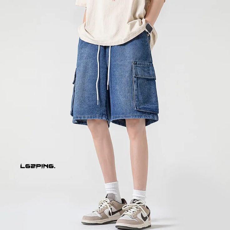 Wiaofellas Summer Cargo Denim Shorts Men Fashion Retro Pocket Denim Shorts Mens Japanese Streetwear Hip-hop Loose Blue Jeans Shorts Men Loose Blue Jeans, Cargo Denim Shorts, Grey 3 Piece Suit, Denim Shorts Men, Mens Dress Jackets, Blue Jeans Shorts, Mens Suit Vest, Pilot Jacket, Mens Denim Shorts