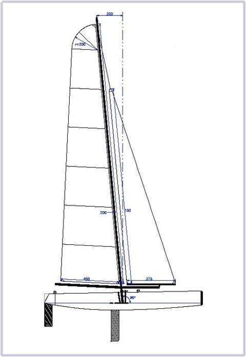 a drawing of a sailboat with measurements