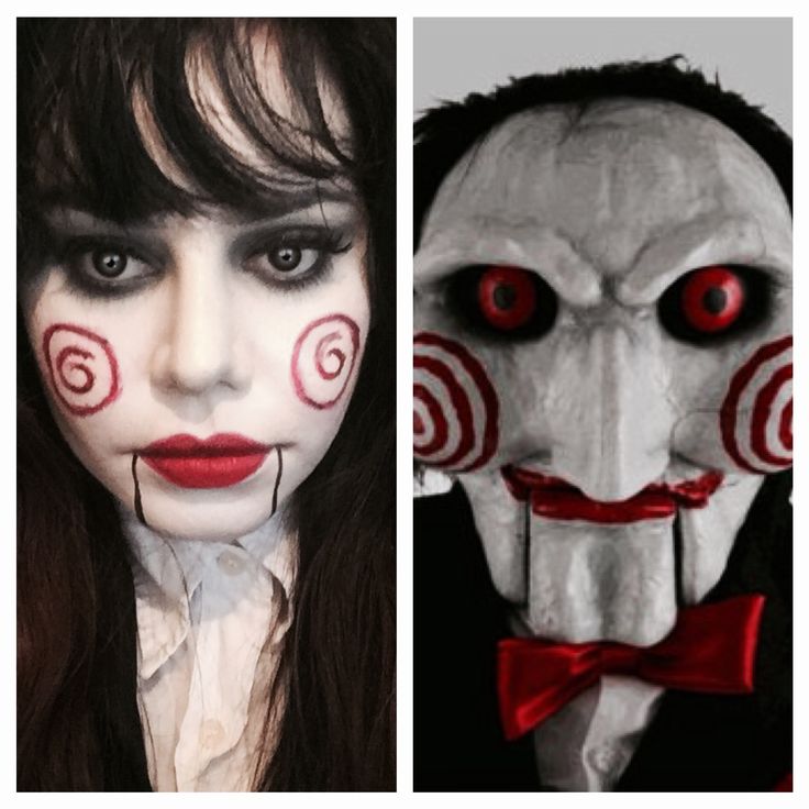 Saw Makeup Jigsaw, Halloween Pies, Saw Costume, Saw Makeup, Jigsaw Makeup, Halloween Costumes Group, Saw Halloween, College Halloween Costumes, Beetlejuice Makeup