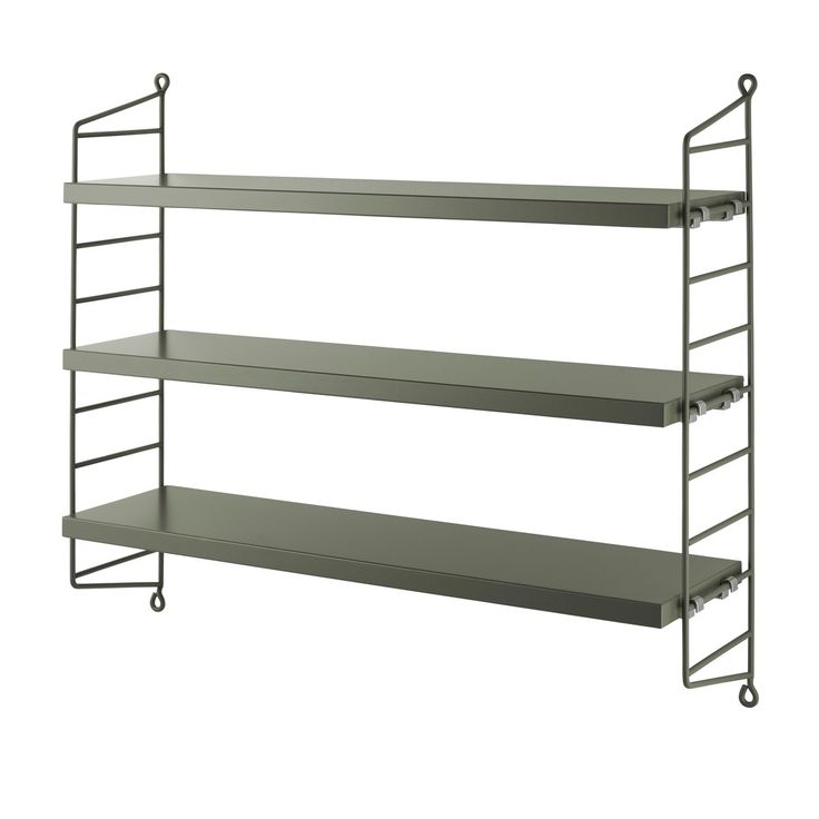 three tiered shelving unit with wheels on the bottom and two shelves below it