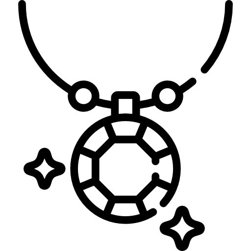 a black and white image of a necklace with stars on it's side,