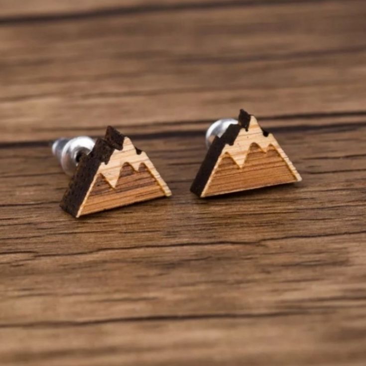 Small Wooden Mountain Stud Earrings Perfect For Adventure And Outdoor Lovers Wood Handmade Zinc Alloy Studs Other Listing Keywords: Floral Tropical Abstract Neutral Natural Retro Vintage Classic Classy Chic Timeless Boho Bohemian Romantic Pretty Unique Trendy Trending Seasonal Valentine Holiday Christmas Fall Summer Spring Winter New Modern Glam Luxe Fashion Statement Pieces Cute Accessories Jewelry Spring Jewelry Trends, Lotus Flower Jewelry, Black Diamond Studs, Wood Earrings Stud, Mountain Jewelry, Amethyst Studs, Diamond Cluster Earrings, Geode Earrings, Bar Stud Earrings