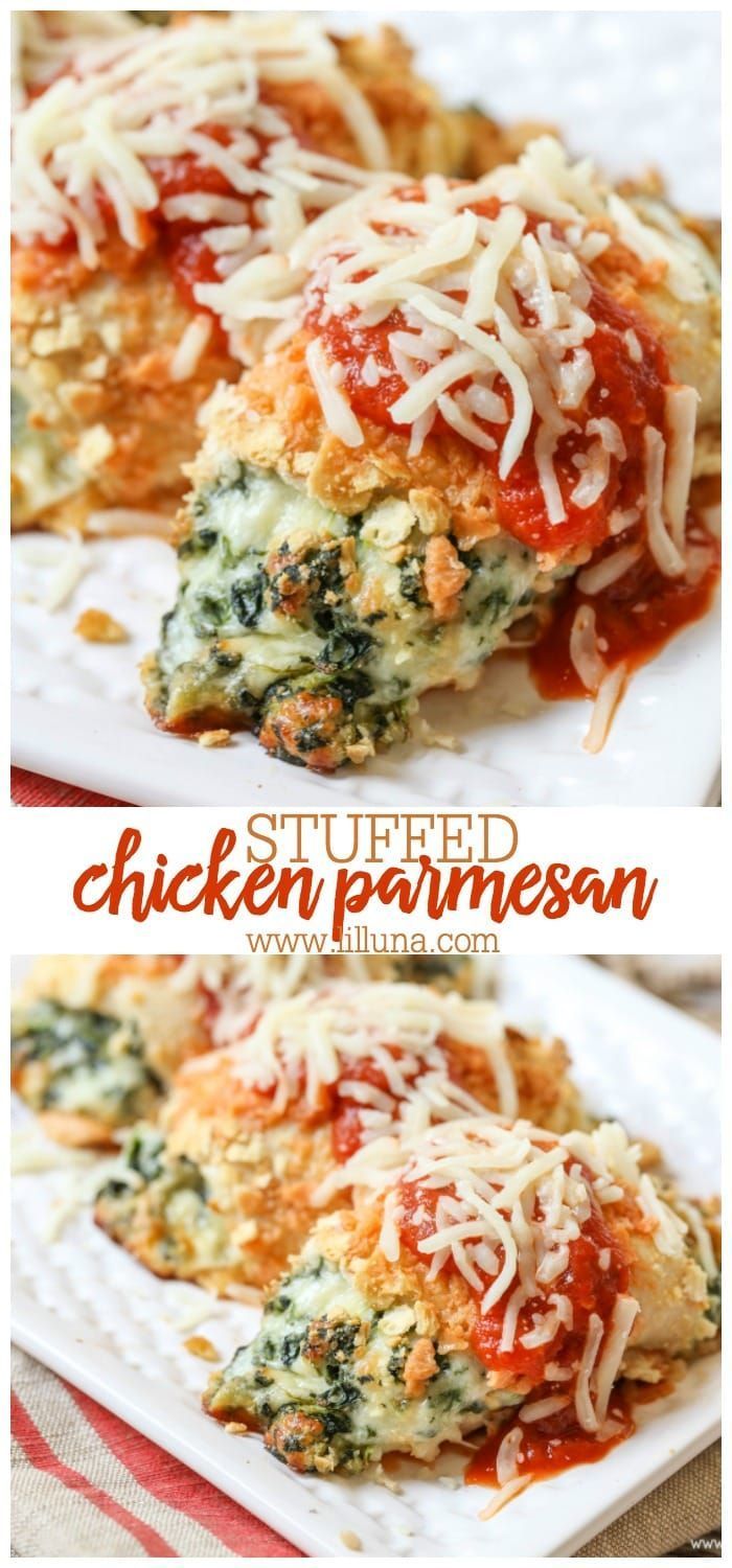 stuffed chicken parmesan on a white plate