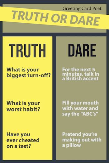 a poster with the words truth or dare written in black and yellow, on it