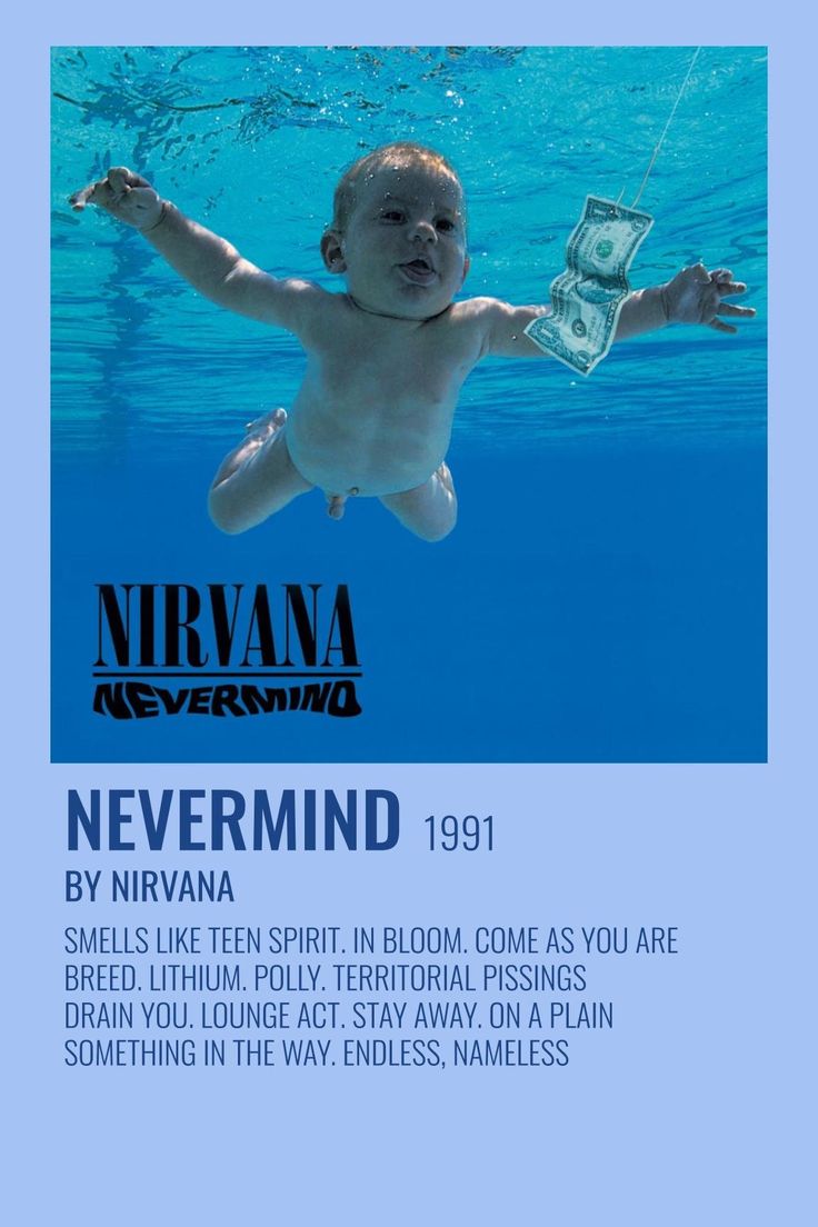 a baby swimming in the water with an ad for nirvana