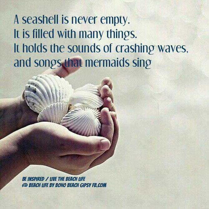 a person holding two seashells in their hands with a quote on the background