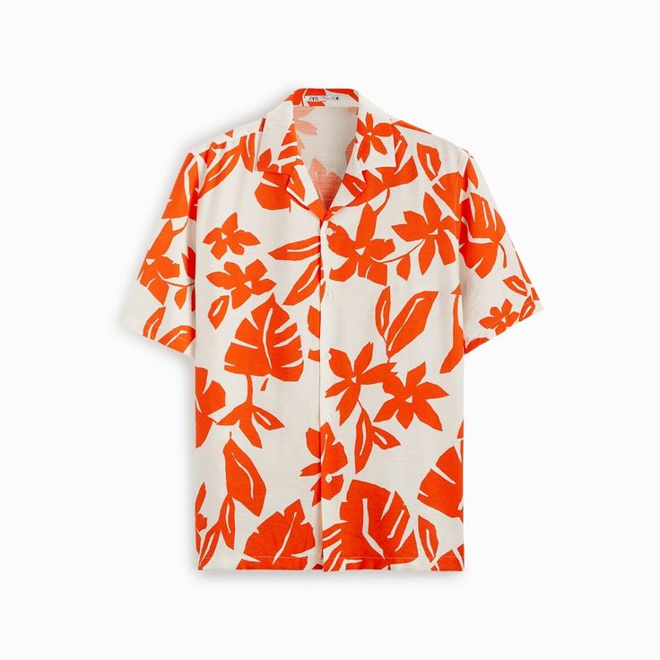 Brand New With Tag Orange Short Sleeve Hawaiian Shirt For Spring, Orange Vacation Shirt For Spring, Orange Spring Vacation Shirt, Spring Vacation Orange Shirt, Orange Cotton Top With Camp Collar, Orange Collared Vacation Shirt, Orange Shirt For Vacation In Spring, Orange Shirt For Spring Vacation, Orange Collared Shirt For Vacation