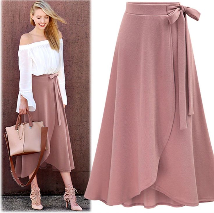 Как сшить юбку с запахо�м - выкройки и видео » Женский Мир Long Chiffon Skirt, Womens Long Skirt, High Waist Long Skirt, Midi Wrap Skirt, Trendy Skirts, Office Outfits Women, Asymmetrical Skirt, Vintage Bag, Ladies Dress Design