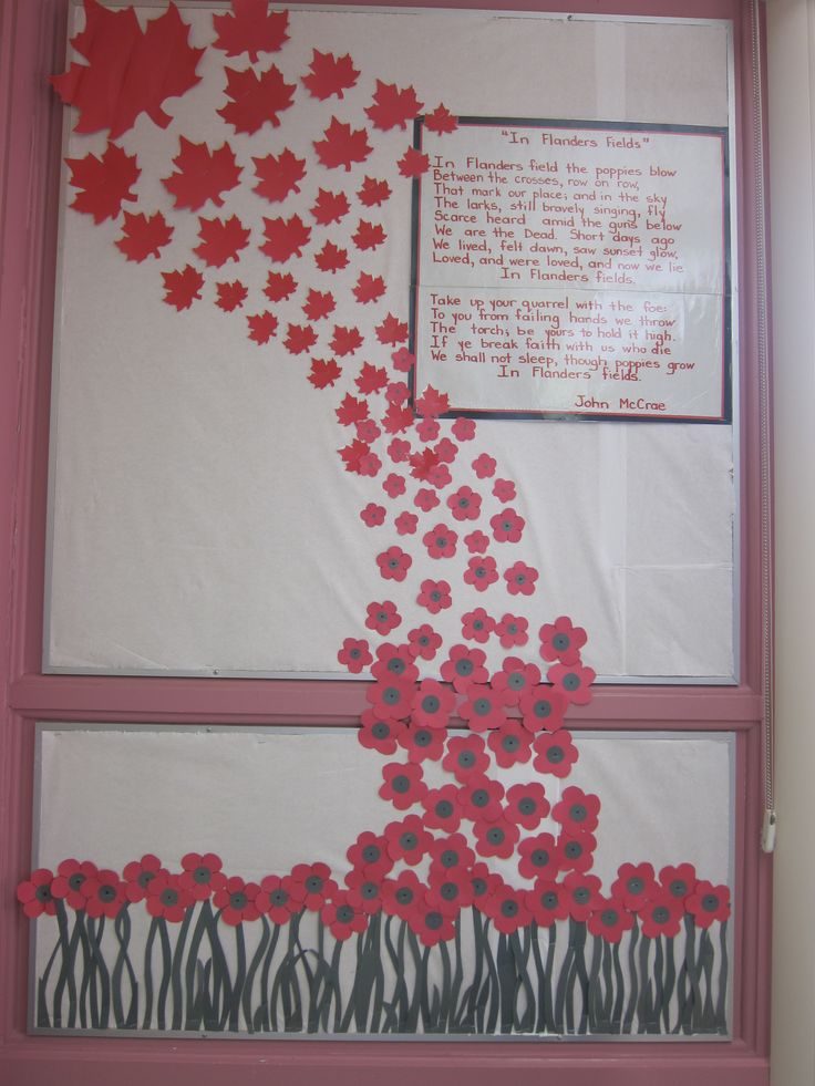 a bulletin board with red flowers on it