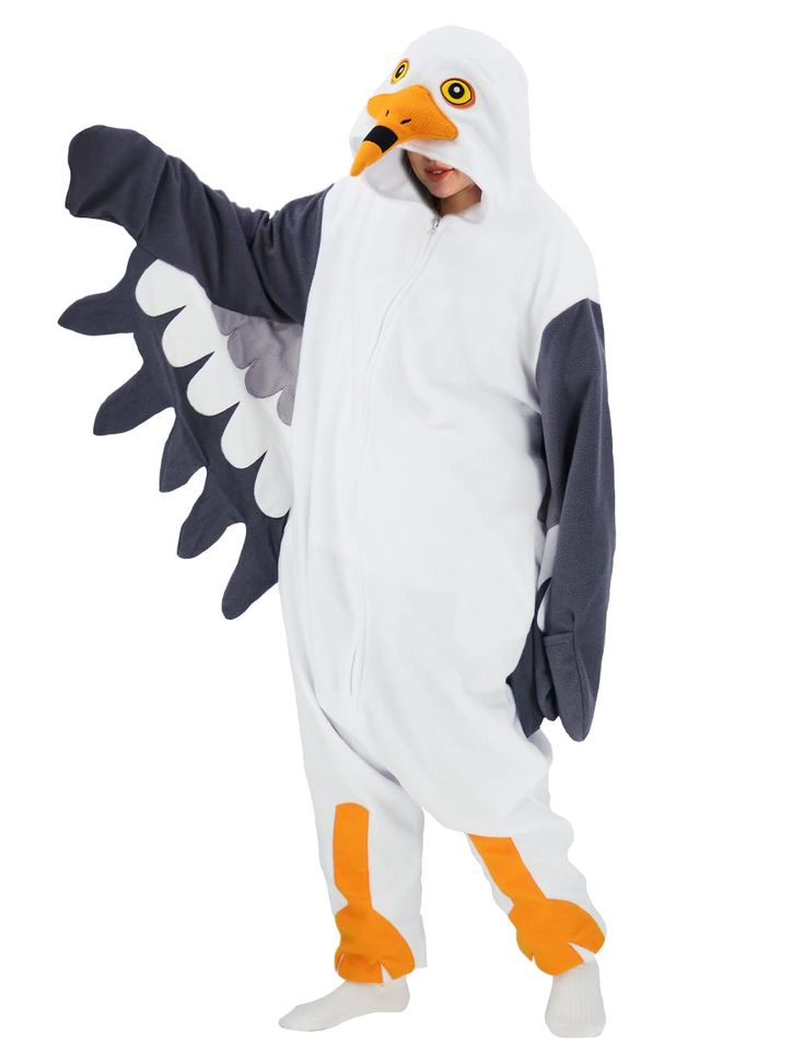 a man in a white bird costume