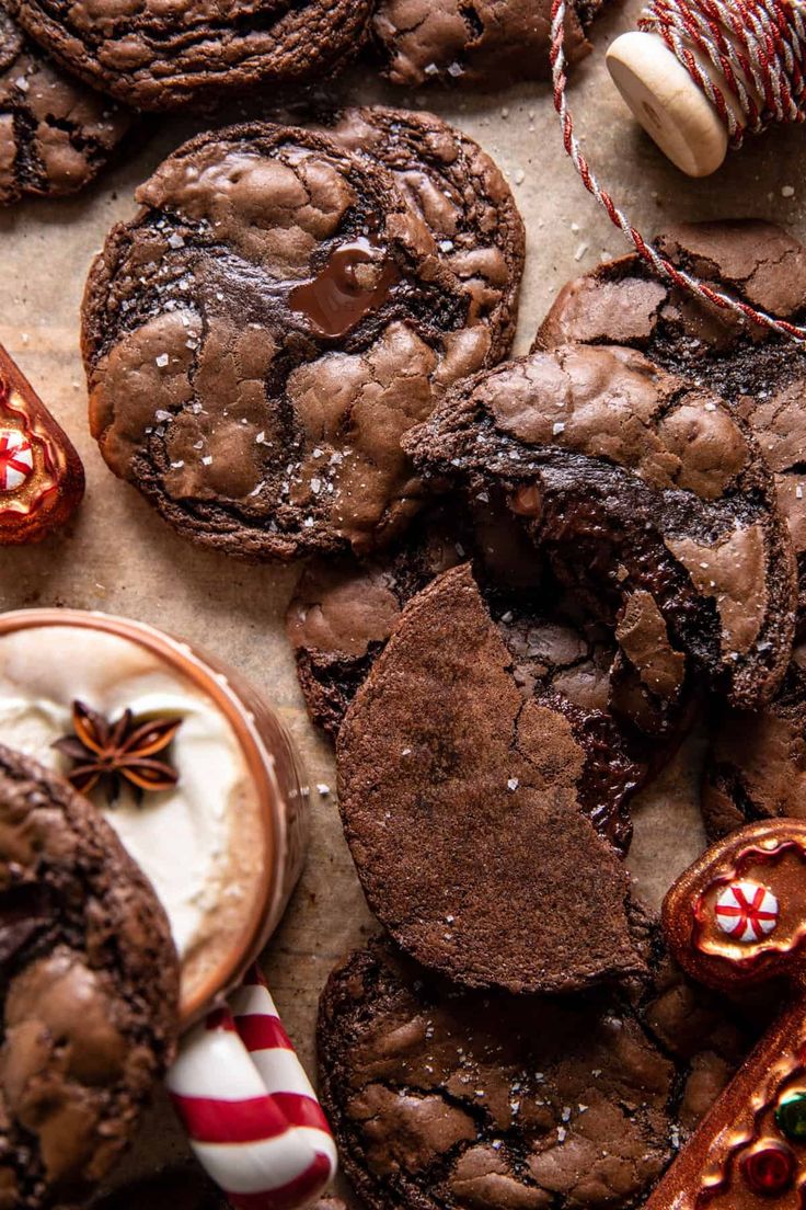 chocolate cookies and candy canes on a table