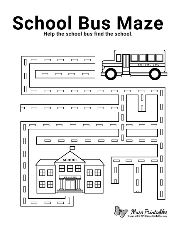 the school bus maze worksheet for kids to learn how to draw and color