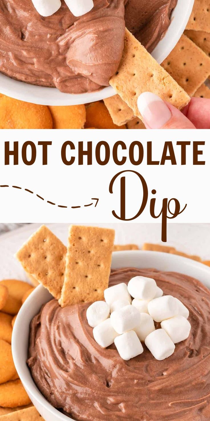 hot chocolate dip with marshmallows and graham crackers