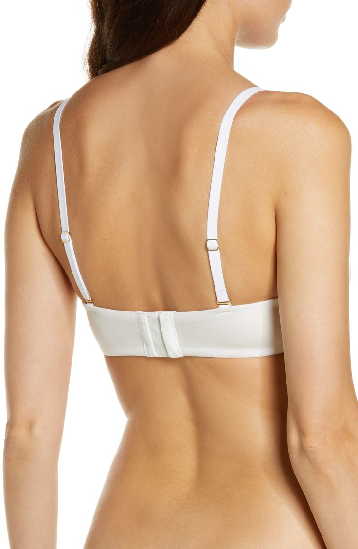 Designed to hug your natural shape, this foam-free lightweight bra features beautiful stretch-lace trim and convenient convertible straps. 88% polyester, 12% elastane Hand wash, line dry Imported Second Skin Bra, Lipstick Logo, African Tops, Logo Sketches, Pink Dogwood, Circular Logo, White Bras, Silky Fabric, Triangle Bra