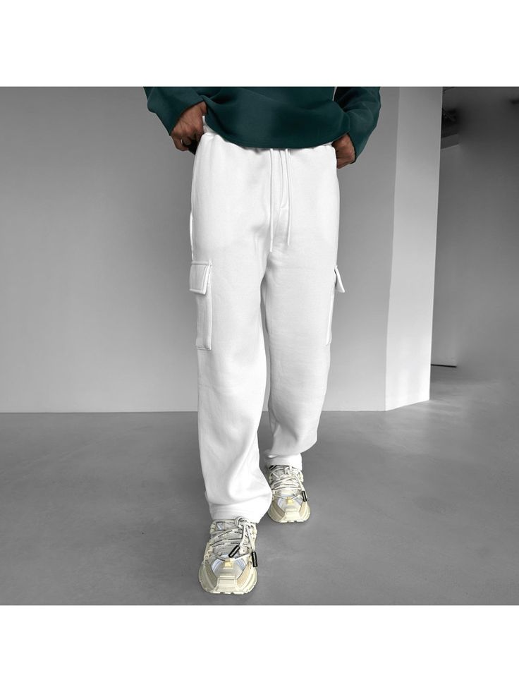 Men Youth Pants, Baggy Fit Kargo Pant Relaxed Fit Wide Leg Joggers With Pockets, Baggy Full-length Sweatpants With Hip Pockets, Casual Sweatpants With Multiple Pockets, Baggy Full-length Joggers With Pockets, Baggy Wide Leg Joggers With Side Pockets, White Baggy Pants With Multiple Pockets, White Ankle-length Cargo Bottoms, White Ankle-length Bottoms With Cargo Pockets, Streetwear Full Length Joggers With Pockets