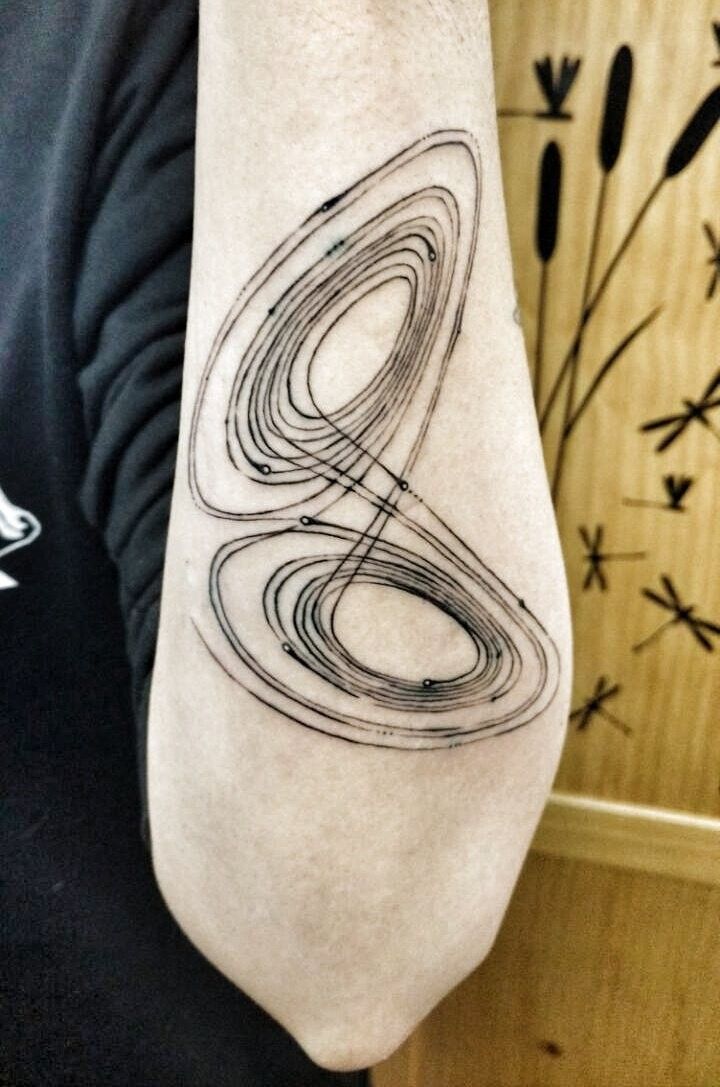 a person with a tattoo on their arm that has the number eight drawn in it